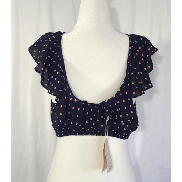 New w/Tag For Love and Lemons Navy Polka Dot Ruffle Crop Top Small - Picture 9 of 9